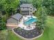This backyard boasts a pool, spa, and an outdoor kitchen, perfect for entertaining at 407 Maple Ridge Ct, Cumming, GA 30028