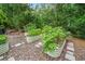 Raised garden beds with thriving plants, creating a charming and functional gardening space in the backyard at 407 Maple Ridge Ct, Cumming, GA 30028