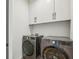 Well-organized laundry room with front load washer and dryer and storage cabinets at 536 Highland Ne Ave # A, Atlanta, GA 30312
