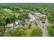 Aerial view of a neighborhood with shopping areas, a roundabout, and a golf course in the distance at 1478 Oxford Ne Rd, Atlanta, GA 30307