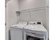 Efficient laundry room with side-by-side washer and dryer, topped with a wire shelf for optimal organization at 3360 Pickens St, Duluth, GA 30096