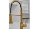 Close-up of a modern gold faucet with a black spring neck in a white kitchen at 4800 Timberland Sw Dr, Mableton, GA 30126