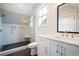 Bright bathroom featuring a glass shower, modern vanity, and sleek fixtures at 11 Brownson Ct, Acworth, GA 30101