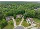 Wide aerial view of a neighborhood nestled amongst lush forests and winding roads at 360 Glade Knoll Trail Trl, Fayetteville, GA 30215