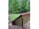 A backyard view from a stained wood deck, with lush trees surrounding the home at 6305 Eidson Dr, Cumming, GA 30041
