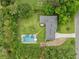 An aerial view showcases the home, in-ground pool, and surrounding greenery at 3190 Crestview Circle Nw Cir, Duluth, GA 30096