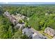 An aerial view showing the neighborhood with beautiful landscaping and mature trees at 10565 Highgate Manor Ct, Duluth, GA 30097