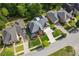 Aerial view of a brick home in a well-manicured neighborhood with mature trees and lawns at 952 Moores Walk Ln, Suwanee, GA 30024