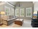 Cozy sitting area with a sofa, ottoman, tv and windows with views of the property at 952 Moores Walk Ln, Suwanee, GA 30024