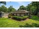 A nicely landscaped backyard with green grass, shrubs and privacy trees offering a tranquil outdoor space at 583 Etowah Ne Dr, Marietta, GA 30060