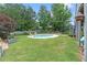 Green backyard featuring a well-maintained lawn, landscaping, and a kidney-shaped pool at 648 York View Dr, Auburn, GA 30011