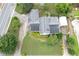 Aerial view of a home highlighting the roof, driveway, and landscaping in a residential neighborhood at 2692 Wellington Dr, Marietta, GA 30062