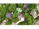 Aerial view of the home showcasing a private backyard pool surrounded by mature trees and lush landscaping at 3616 Blakeford Ct, Marietta, GA 30062
