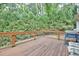 Wooden deck overlooking lush trees with grill and metal railing at 370 Beracah Sw Trl, Atlanta, GA 30331