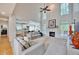 Bright living room featuring high ceilings, fireplace, and an open floor plan leading into an all-white kitchen at 370 Beracah Sw Trl, Atlanta, GA 30331