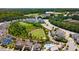 An aerial view showcases this neighborhood's green spaces, pool, and surrounding community at 2075 Parkhaven Ct, Roswell, GA 30076
