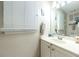 Bathroom with a vanity and mirror with white blinds on the window at 1885 N Creek Cir, Alpharetta, GA 30009