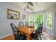 Charming dining room featuring a wooden table, black chairs, and bright natural light from the windows at 1885 N Creek Cir, Alpharetta, GA 30009