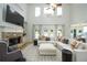 Bright living room with stone fireplace, large windows, and a comfortable white sectional sofa at 5963 Wild River Vw, Sugar Hill, GA 30518