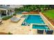 An aerial view of a beautiful pool in the backyard at 5963 Wild River Vw, Sugar Hill, GA 30518
