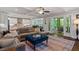 Inviting living room with comfortable sectional couch, coffered ceilings, and an open layout to the kitchen and screened porch at 629 2Nd Avenue, Decatur, GA 30030