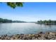 Beautiful waterfront view with rocky shore, clear water and lush trees in a serene neighborhood at 1010 Longcreek Pointe, Alpharetta, GA 30005