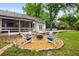 Entertain around a backyard fire pit with views of the home's backyard and exterior at 7114 Surrey Pt, Alpharetta, GA 30009