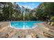 Resort-style community pool with lounge chairs surrounded by mature trees at 325 Meadows Ln, Canton, GA 30114