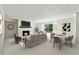 Spacious living room with a brick fireplace, a comfortable sofa, and access to outdoor views at 5631 Queensborough Dr, Atlanta, GA 30338