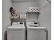Efficient laundry room with a modern washer and dryer and storage shelves at 785 Cirrus Dr, Johns Creek, GA 30022