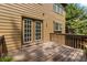 Outdoor back deck with brown wooden patio and door leading inside the home at 3570 Bardfield Ct, Cumming, GA 30041