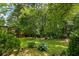 Lush backyard showcasing a mix of greenery, including trees, lawn, and hydrangea bushes at 3570 Bardfield Ct, Cumming, GA 30041