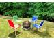 Inviting outdoor fire pit area surrounded by colorful chairs and lush greenery at 1115 Ballington Dr, Cumming, GA 30041