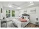 Bright bedroom featuring large windows, tray ceilings, and hardwood floors at 2485 Hillside Ave, Decatur, GA 30032
