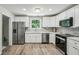 Updated kitchen features stainless steel appliances, white cabinets, and marble-style backsplash at 2485 Hillside Ave, Decatur, GA 30032