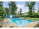 Backyard pool surrounded by lush greenery, offering a private and refreshing oasis at 962 Brighton Dr, Lawrenceville, GA 30043