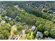Aerial view of the property highlighting the home's location, mature trees, and the surrounding neighborhood at 112 Birchwood Pass, Canton, GA 30114