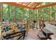 Outdoor screened-in porch includes furniture, grill, hot tub, and scenic wooded view at 141 Mills Creek Path, Hiram, GA 30141