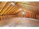 Unfinished attic space featuring exposed wooden beams and plywood flooring at 3345 Bomar Rd, Douglasville, GA 30135