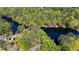 Aerial view of a lake surrounded by lush, mature green trees and partial view of home at 3402 Johnson Ferry Rd, Roswell, GA 30075