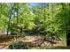 Scenic backyard view with wooden bridge leading to a gazebo overlooking the water at 3402 Johnson Ferry Rd, Roswell, GA 30075