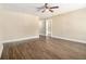 Bright living room with attractive floors, a ceiling fan, and neutral wall colors at 2912 Springside Se, Atlanta, GA 30354