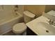 Bathroom including toilet, bathtub, and sink with modern fixtures and design at 1530 Horseshoe Creek Ln, Cumming, GA 30041