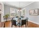 Cozy dining area featuring hardwood floors, gray walls, and glass table with seating for six at 1993 Haley Walk, Atlanta, GA 30318
