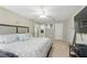Spacious main bedroom featuring plush bedding, ceiling fan, and access to an en-suite bathroom at 4773 Aberdeen Ln, Stone Mountain, GA 30083