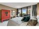 This relaxing main bedroom includes balcony access, ensuite bathroom, and large windows with an amazing view at 2660 Peachtree Nw Rd # 10H, Atlanta, GA 30305