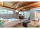 Bright bedroom boasts natural light, wood ceiling, seating area, and hardwood floors at 1391 Jefferson Ave, East Point, GA 30344