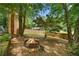 This backyard features a wood burning fire pit with seating and wooded views at 3228 Turtle Lake Se Dr, Marietta, GA 30067