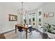 Cozy dining area features a modern light fixture, backyard views, and room to entertain guests at 3065 Foxhall Overlook, Roswell, GA 30075