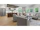 Open-concept living room, seamlessly connecting to the kitchen with a central island and seating at 12995 Bucksport Dr, Roswell, GA 30075